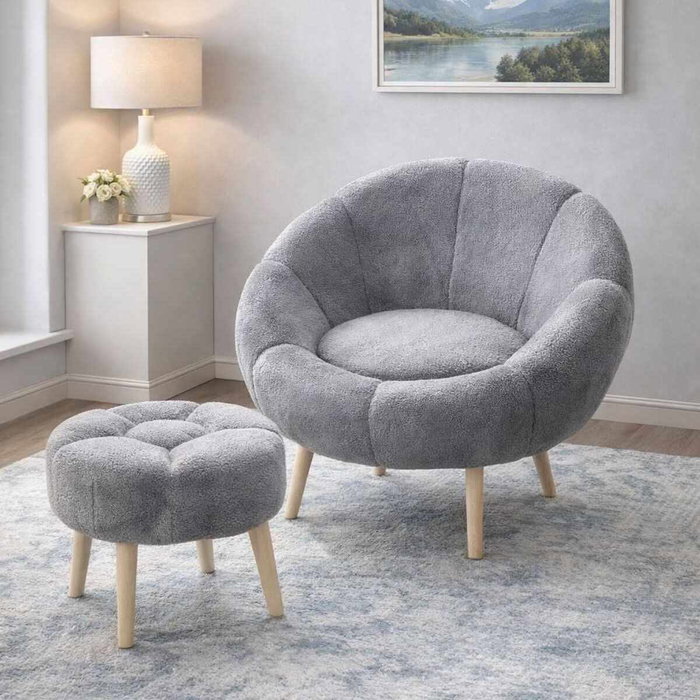 Atelier Del Sofa Lida - Conjunto de Sillón y Puff Gris